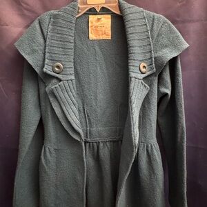 Anthropologie Sparrow Blue Belted Cardigan Sweater 100% Merino Wool